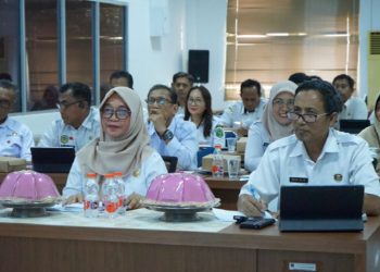 Wabup Lutim, Puspawati Husler menyampaikan penanganan stunting di Luwu Timur kepada Tim Penilai Sulsel secara daring di Aula Media Centre Diskominfo-SP, Rabu 28 Mei 2025. (Foto: Dinas Kominfo SP Lutim).