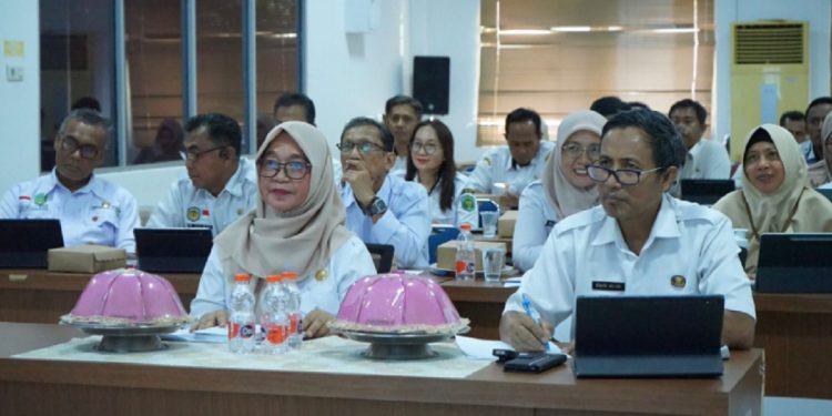 Wabup Lutim, Puspawati Husler menyampaikan penanganan stunting di Luwu Timur kepada Tim Penilai Sulsel secara daring di Aula Media Centre Diskominfo-SP, Rabu 28 Mei 2025. (Foto: Dinas Kominfo SP Lutim).