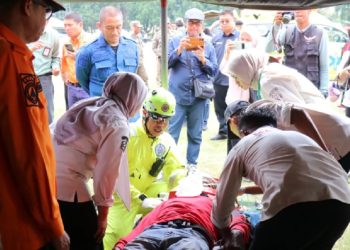 Suasana kegiatan Simulasi Rencana Tindak Darurat (RTD) untuk Bendungan Seri Sungai Larona. (Foto: Kominfo SP Lutim)