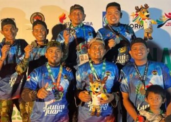Tim “Batara Guru Airsoft Squad Luwu Timur” (BSC Lutim) yang mewakili Federasi Airsoftgun Indonesia (FAI) Sulsel di FORNAS ke-8 2025. (Foto:ist)