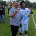 Anggota DPRD Luwu TImur dari Partai Nasdem, Muhammad Iwan foto bersama salah seorang pemain usai laga Perslutim vs Luwu Utara di Lapangan Mappedeceng, Masamba, Sabtu 19 Juli 2025. (Foto: jaeja.id)