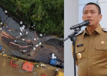Bupati Luwu Timur, Irwan Bachri Syam menanggapi dampak akibat kebocoran pipa minyak PT Vale Indonesia. (Foto: dok.pt vale dan warta lutim)