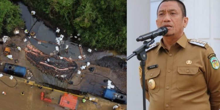 Bupati Luwu Timur, Irwan Bachri Syam menanggapi dampak akibat kebocoran pipa minyak PT Vale Indonesia. (Foto: dok.pt vale dan warta lutim)