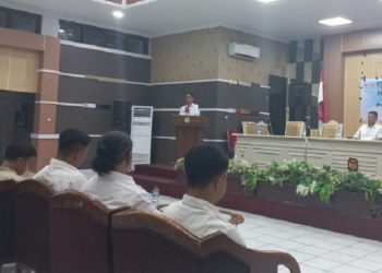 Sekretaris KONI Luwu Timur, Irwan menyampaikan niat Lutim jadi tuan rumah Porprov Sulsel 2030, pada musyawarah olahraga se-Luwu Raya di Palopo, Kamis 21 Agustus 2025. (Foto: ist)