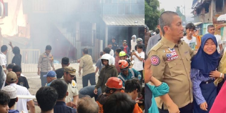 Bupati Luwu Timur, Irwan Bachri Syam di lokasi kebakaran Sorowako, Rabu 27 Agustus 2025. (Foto kolase: Potretlutim dan Wartalutim).