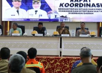 Rapat koordinasi Forkopimda Luwu Timur, antisipasi perkembangan situasi terkini Sulawesi Selatan di Aula Sasana Praja, Senin (1/9/2025). (Foto: warta Lutim)