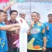 Anggota DPRD Luwu Timur, Abdul Halim dan Wahidin Wahid bersama Bupati Luwu Timur, Irwan Bachri Syam pada peryaan HUT ke-13 Desa Watangpanua di Pasar Angkona, Sabtu (13/09/2025).