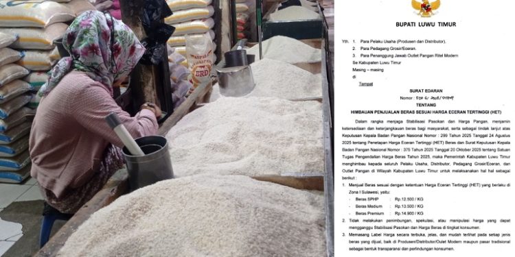 Bupati Luwu Timur menerbitkan surat edaran untuk memastikan pedagang jual beras sesuai HET.
