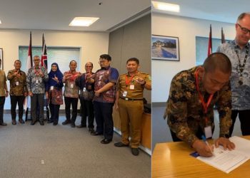 Pemkab Lutim dan Briton English Education menandatangani MoU pengembangan Sekolah Berbahasa Inggris dan BLK Internasional, Selasa (4/11/2025). Foto: Warta Lutim