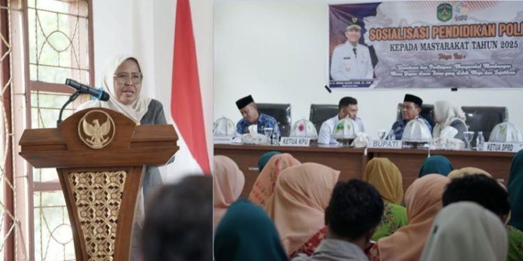 Wakil Ketua II DPRD Luwu Timur, Harisa Suharjo, berbicara soal pentingnya peran Gen Z dalam demokrasi, pada Sosialisasi Pendidikan Politik yang digelar Badan Kesbangpol Luwu Timur, Senin (01/12/2025). Foto: Warta Lutim