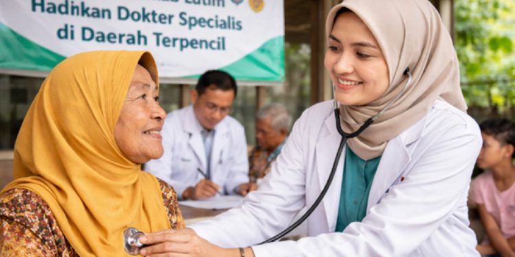 Ilustrasi dokter spesialis memeriksa pasien di daerah terpencil di Kabupaten Luwu Timur.
