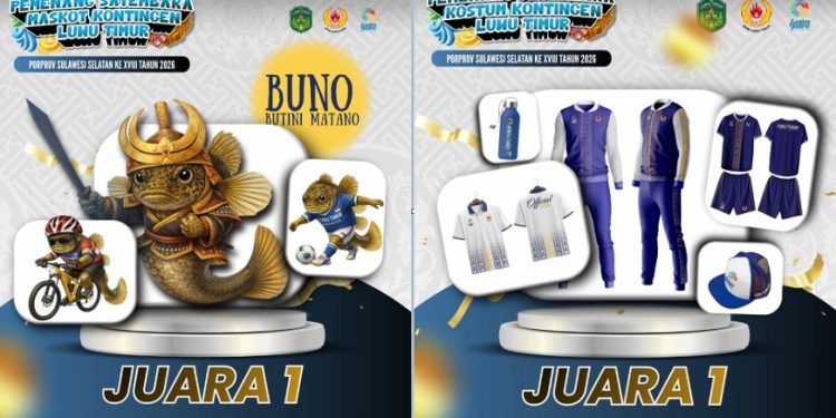 Pemenang sayembara maskot dan kostum Luwu Timur di Porprov 2026 Sulsel, Buno jadi maskot kontingen Lutim. Foto: IG konilutimjuara