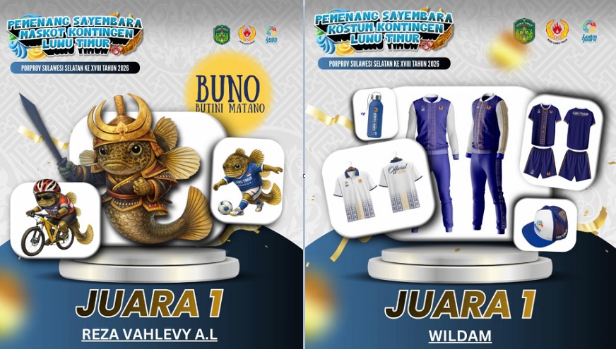 Pemenang sayembara maskot dan kostum Luwu Timur di Porprov 2026 Sulsel, Buno jadi maskot kontingen Lutim. Foto: IG konilutimjuara