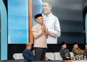 Direktur dan Chief Sustainability and Corporate Affairs Officer PT Vale Indonesia Tbk, Budiawansyah berbicara pada halalbihalal di Sorowako, Jumat (17/04/2026). Foto: Comm Vale