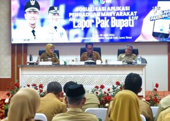 Dinas Kominfo-SP Luwu Timur menggelar sosialisasi aplikasi 'Lapor Pak Bupati' di Aula Sasana Praja, Kantor Bupati Luwu Timur, Senin (20/4/2026). Foto: kominfo-sp