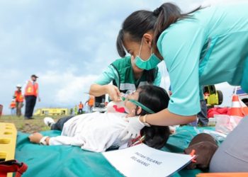Simulasi penanganan kecelakaan kerja. PT Vale Indonesia mencatat zero fatality sepanjang 2025 sebagai bukti penguatan budaya K3 di seluruh operasi. Foto: Vale.com