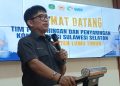 Ketua Harian KONI Sulsel, Chalid Suang saat menyampaikan sambutan dalam rangkaian visitasi calon tuan rumah Porprov ke-19 Sulsel 2030, di Aula Sasana Praja Kantor Bupati Lutim, Sabtu (30/05/2026). Foto: Jaeja.id