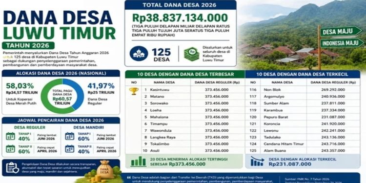 Grafis distribusi dana desa di Luwu Timur.