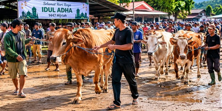 Ilustrasi hewan kurban di Luwu Timur pada Idul Adha 1447 H ini mencapai 2.206 ekor. Foto: AI/Jaeja.id