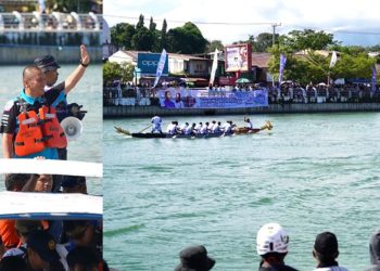 Bupati Luwu Timur, Irwan Bachri Syam menonton langsung lomba perahu naga di Sungai Malili, Minggu (31/05/2026). Foto: Kominfo-SP