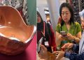 Desainer Jepang Yukako Akashi berdiskusi bersama Kabid Industri Dekranasda Luwu Timur, Nirmalasari (paling kanan) mengenai peluang pemasaran kerajinan lokal menuju pasar internasional, di Trans Studio Mall, Makassar, Sabtu (11/06/2026). Foto: IST