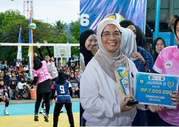 Anggota DPRD Luwu Timur Erni Malape menghadiri final Turnamen Bola Voli Ibas Cup 2026 di Desa Ledu-Ledu, Senin (13/07/2026).