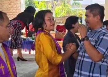 Firman Udding menghadiri syukuran dan serah terima Pelayanan Gereja KIBAID Jemaat Tarabbi, Desa Tarabbi, Kecamatan Angkona, Sabtu (27/6/2026). Foto: ist