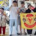 Atlet Taekwondo Indonesia Luwu Timur berpose bersama usai meraih tujuh medali pada International Ksatria Nusantara PBTI Series 4 di Bandung, Jawa Barat.