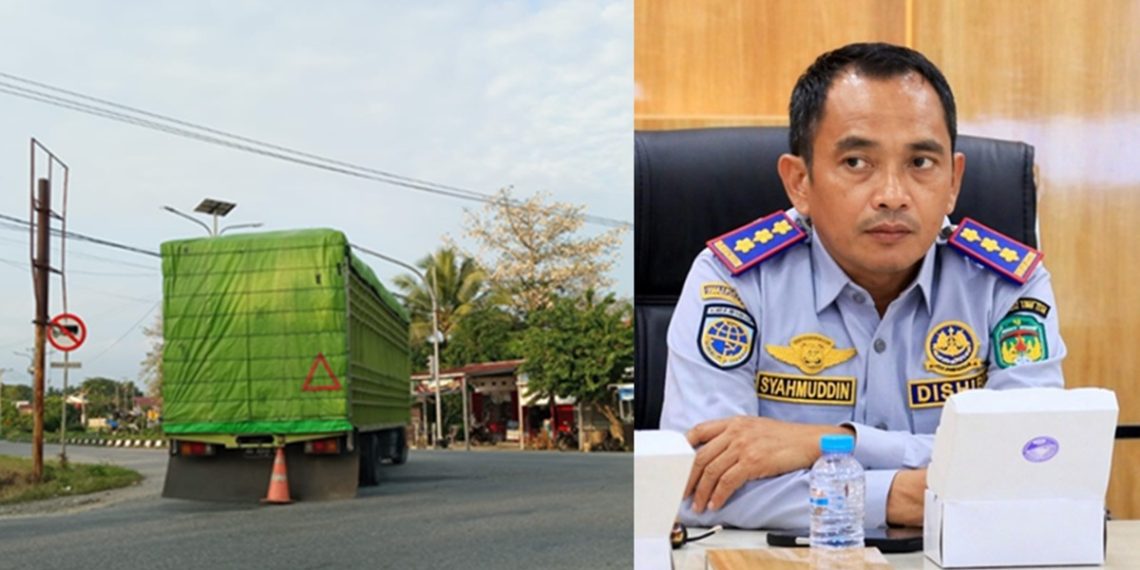 Kadishub Luwu Timur, Syahmuddin mengingatkan sanksi tegas bagi sopir truk yang nekat melanggar rambu lalin di Jalan Sangkuruwira Wotu. Foto: Jaeja.id