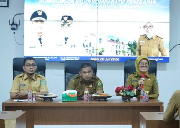 Studi komparatif Pemerintah Kabupaten Luwu terkait penerapan absensi digital ASN, di Aula Media Center Dinas Kominfo SP Luwu Timur, Malili, Senin (20/7/2026). Foto: Warta Lutim
