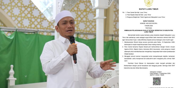 Bupati Luwu Timur mengimbau Shalat Istisqa serentak pada Sabtu, 19 September 2026 untuk memohon hujan di tengah kondisi kemarau.