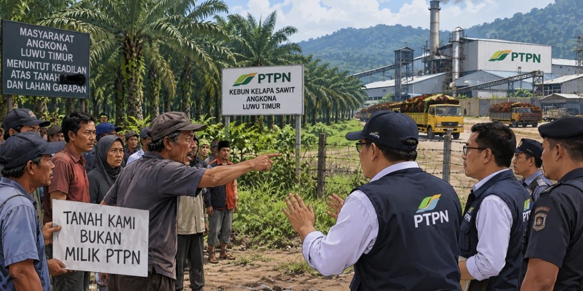 Ilustrasi konflik lahan warga di Angkona, Luwu Timur dengan PTPN.