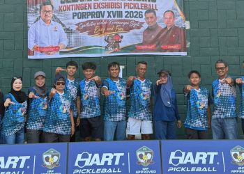 Kontingen pickleball Luwu Timur meraih dua medali dari ajang ekshibisi Porprov Sulsel 2026, Jumat (23/10/2026). Foto: IST